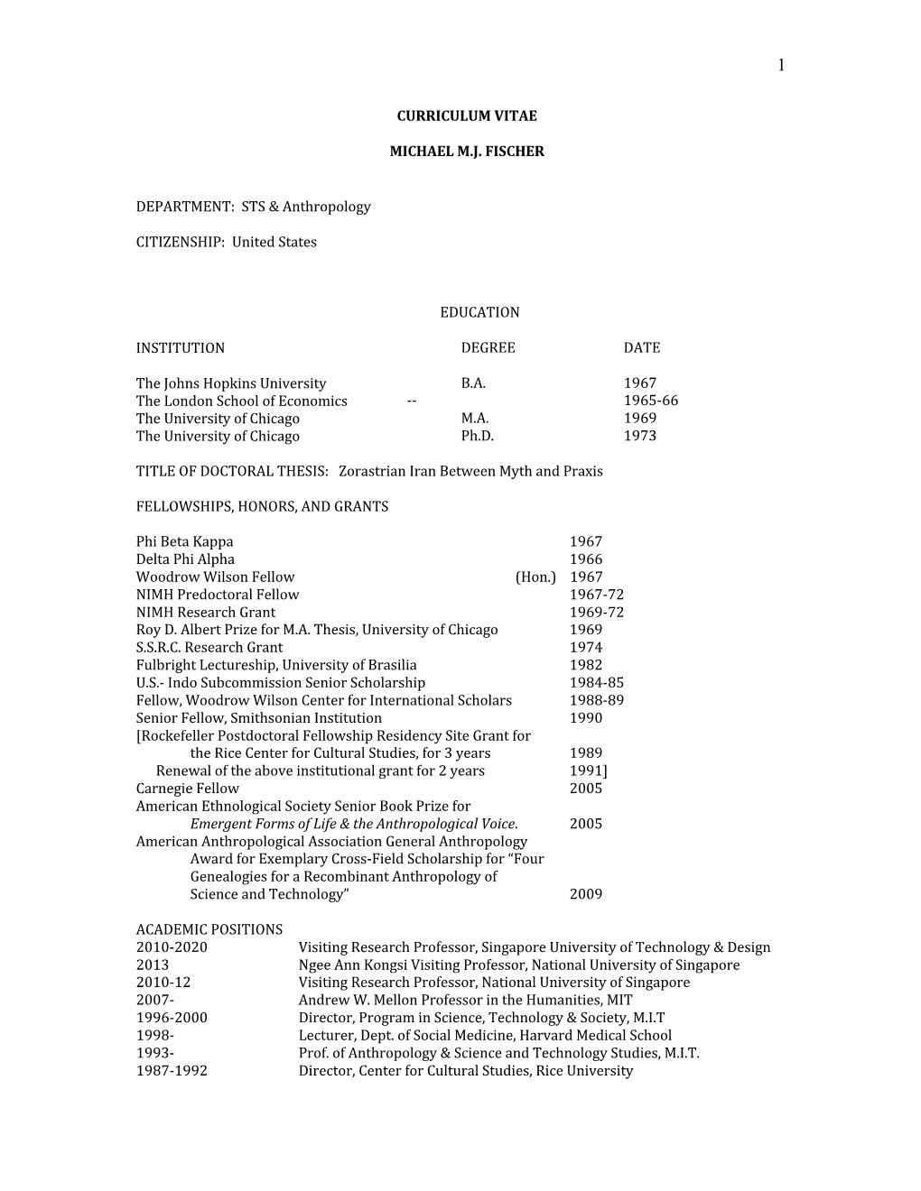 Michael MJ Fischer CV