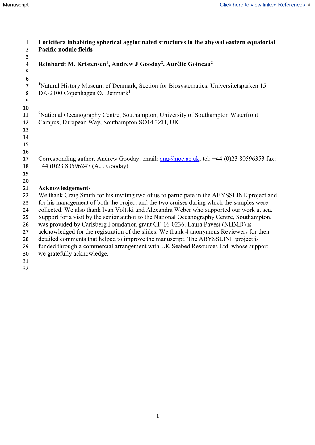 Loricifera Inhabiting Spherical Agglutinated Structures in the Abyssal Eastern Equatorial 2 Pacific Nodule Fields 3 4 Reinhardt M