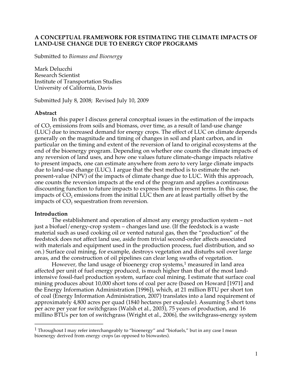 CO2 Emissions from Land Use Change (Biomass and Bioenergy, Submitted)