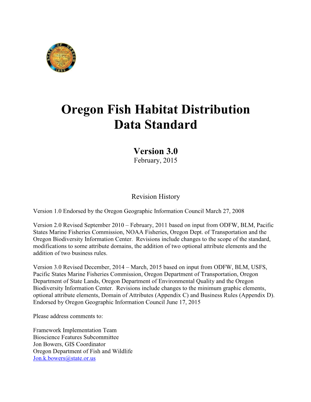 Oregon Fish Habitat Distribution Data Standard