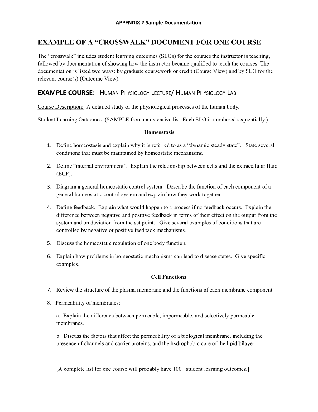 Example of a Crosswalk Document for One Course