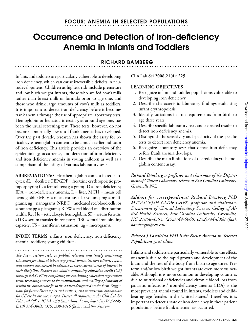 Occurrence and Detection of Iron-Deficiency Anemia in Infants