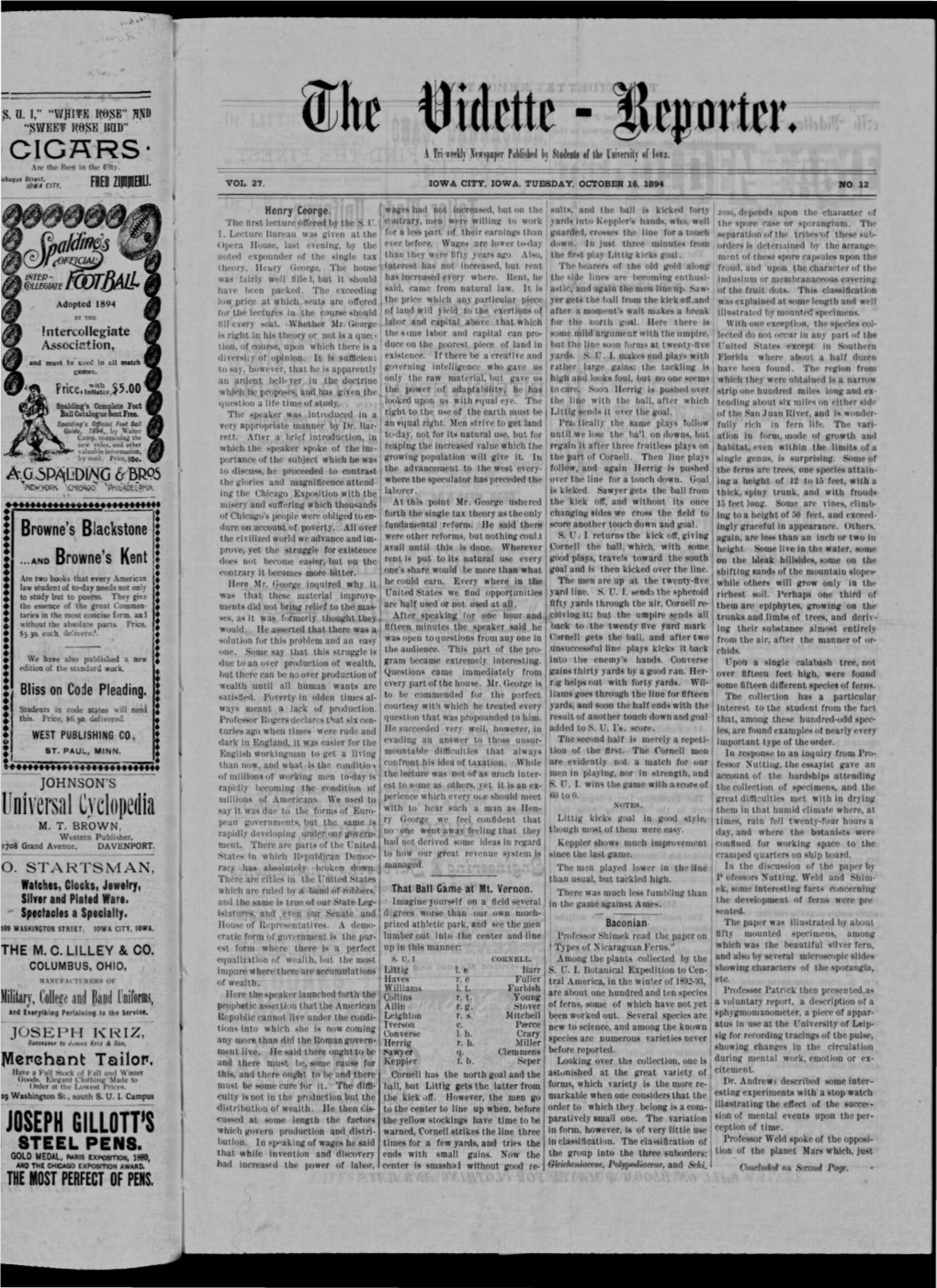 Vidette-Reporter (Iowa City, Iowa), 1894-10-16