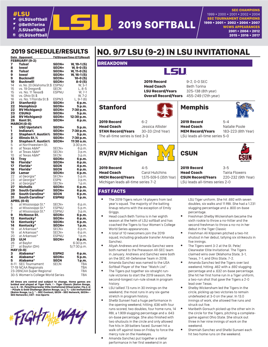 2019 SOFTBALL WCWS APPEARANCES /Lsusoftball 2001 • 2004 • 2012 @Lsusoftball 2015 • 2016 • 2017