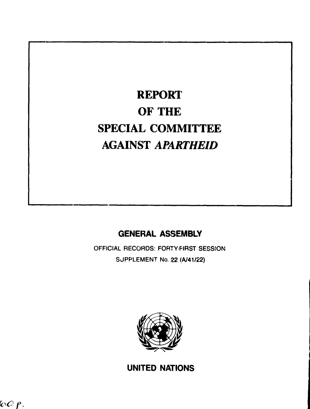 Report of the Special Committee Against Apartheid