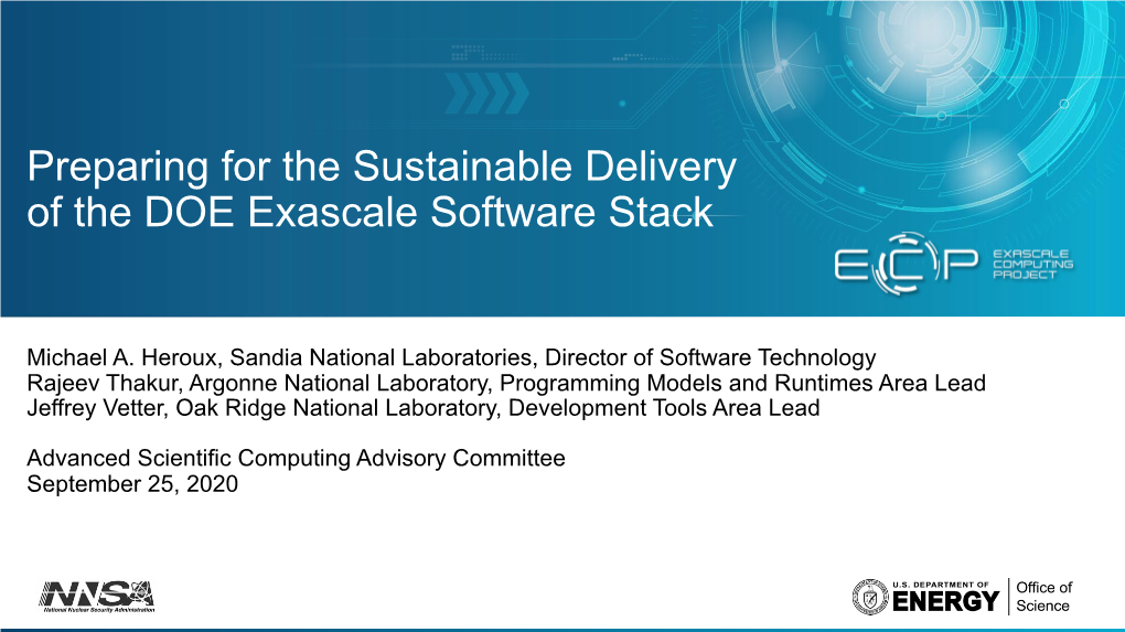 Preparing for the Sustainable Delivery of the DOE Exascale Software Stack