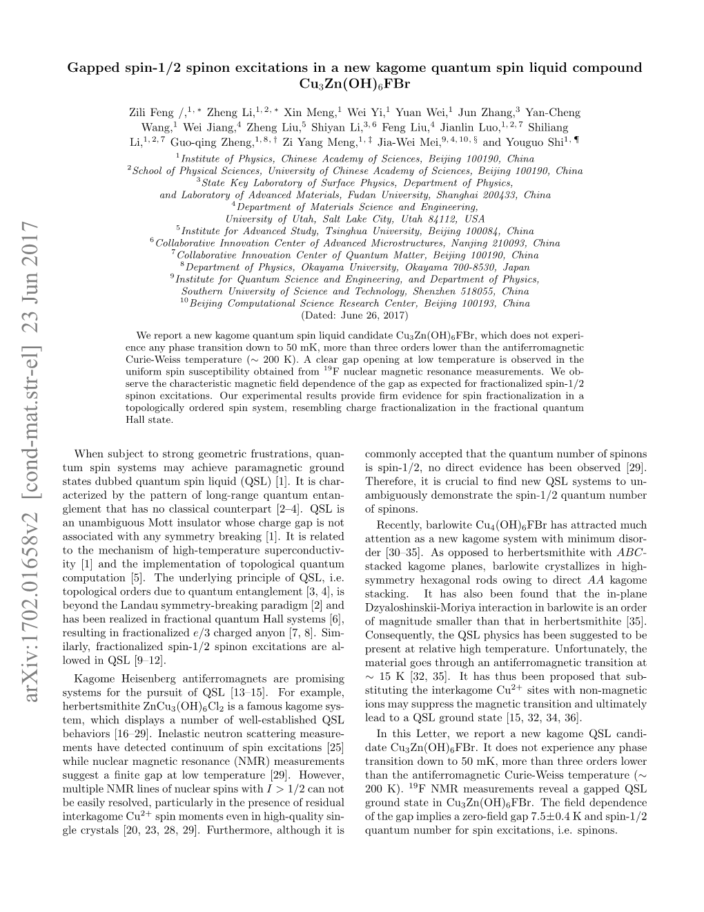 Arxiv:1702.01658V2 [Cond-Mat.Str-El] 23 Jun 2017