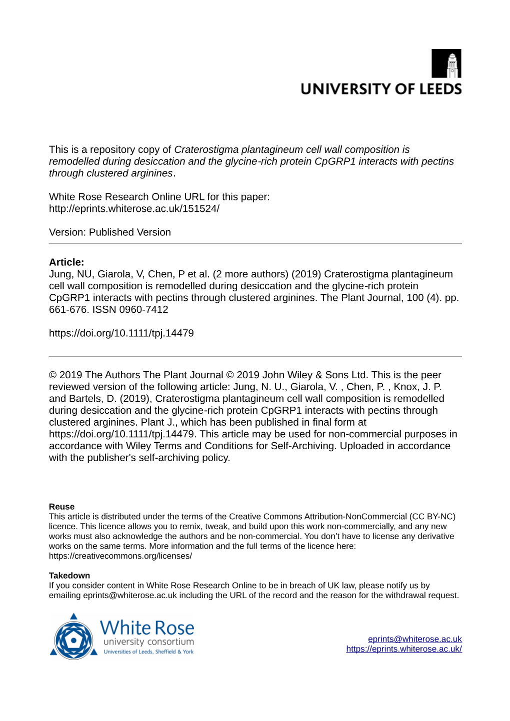 Craterostigma Plantagineum Cell Wall Composition Is Remodelled During