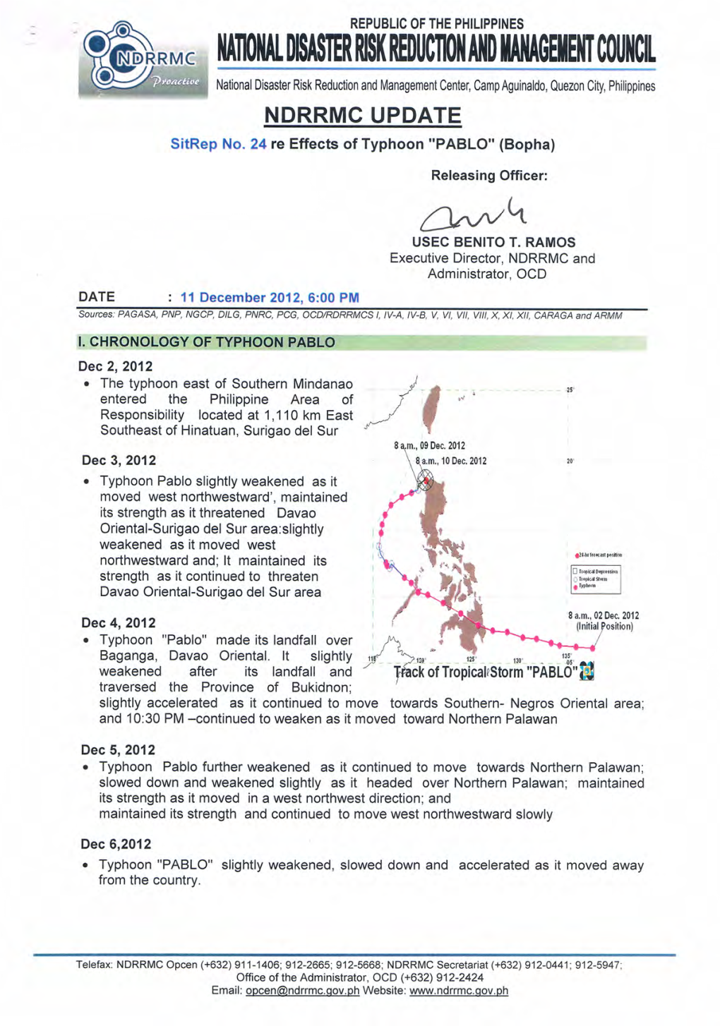 EFFECTS of TYPHOON "PABLO" (BOPHA) AFFECTED POPULATION As of 11 December 2012, 6:00 PM