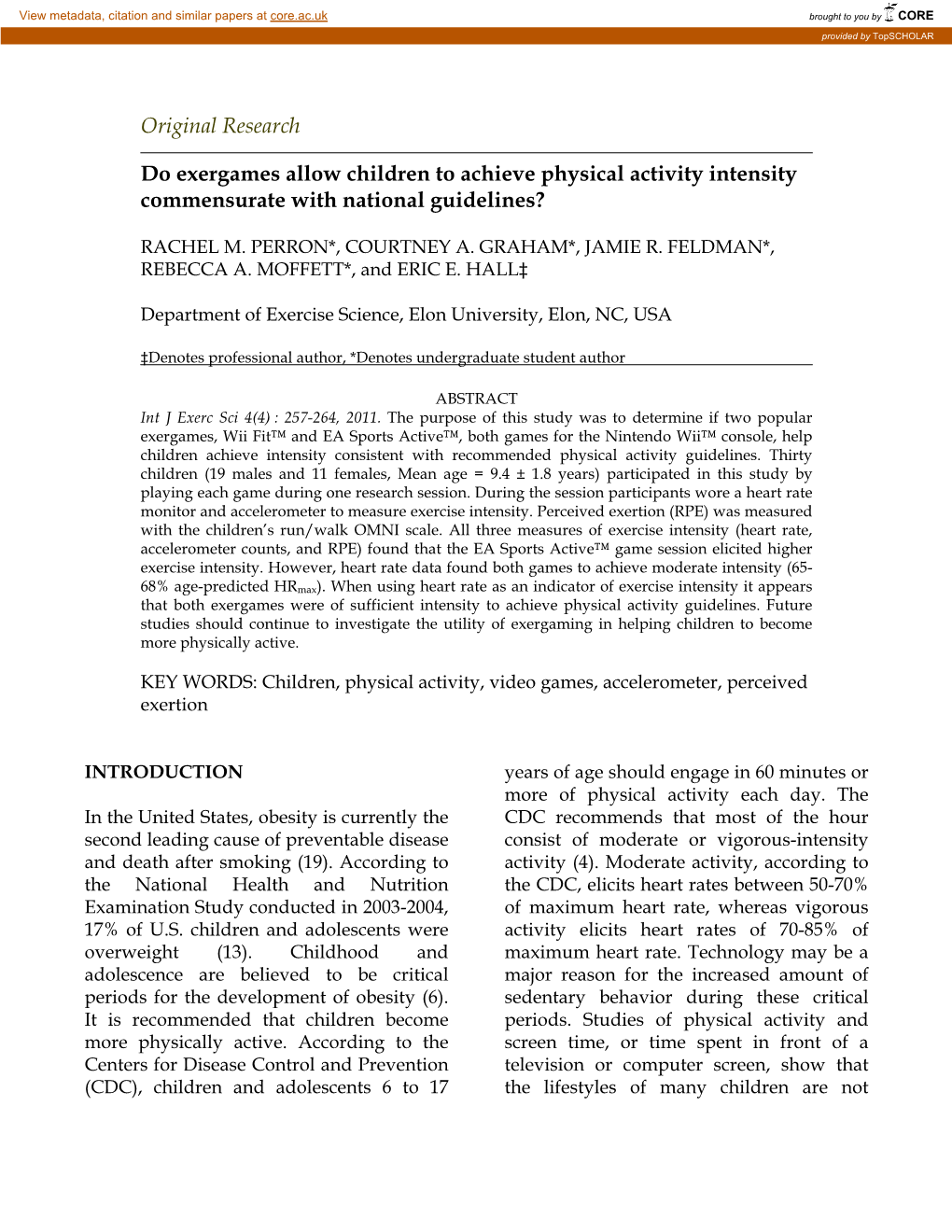 Do Exergames Allow Children to Achieve Physical Activity Intensity Commensurate with National Guidelines?