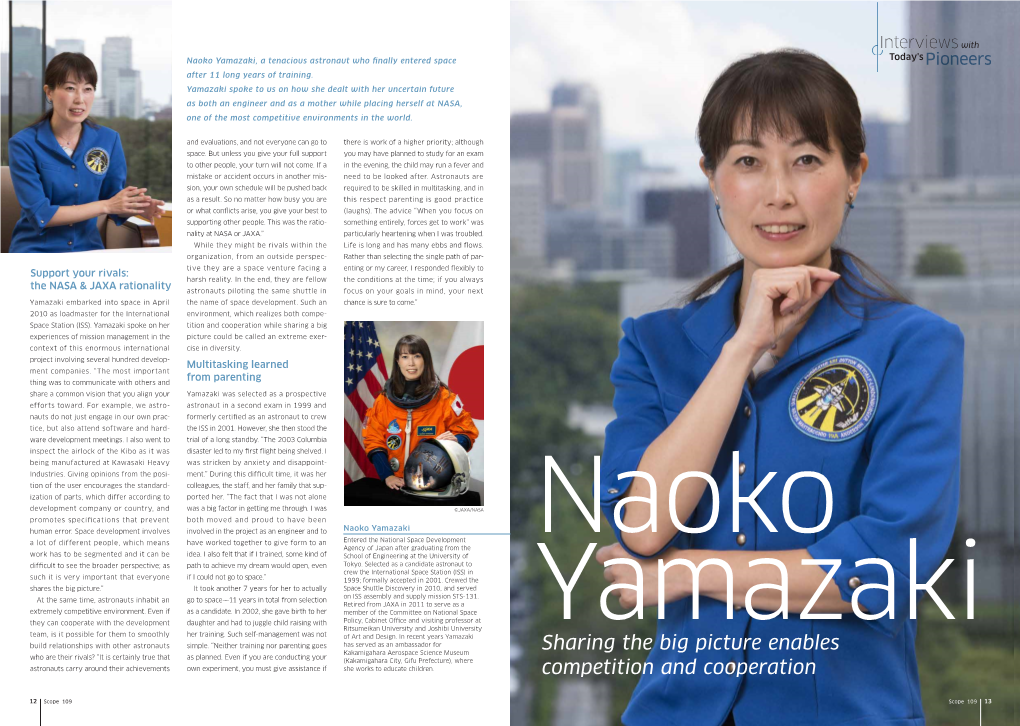 Naoko Yamazaki, a Tenacious Astronaut Who Nally Entered Space Today's Pioneers After 11 Long Years of Training