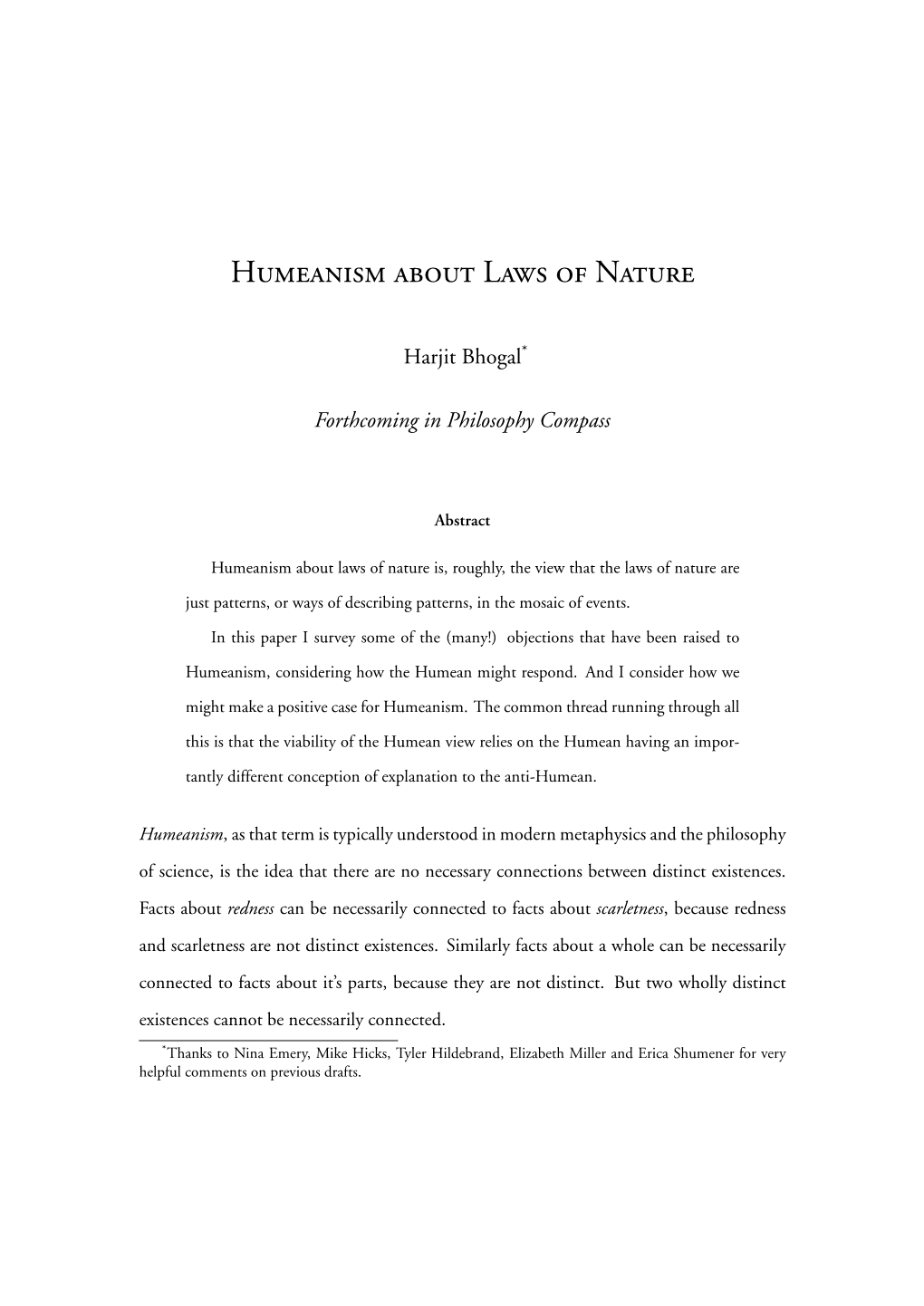 Humeanism About Laws of Nature