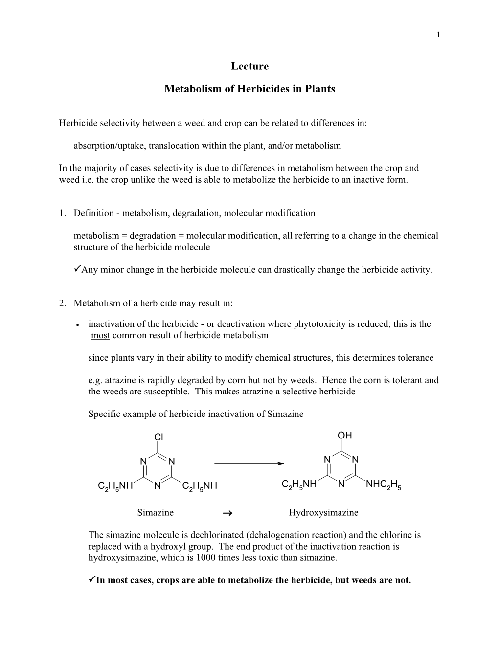 Lecture Metabolism of Herbicides in Plants