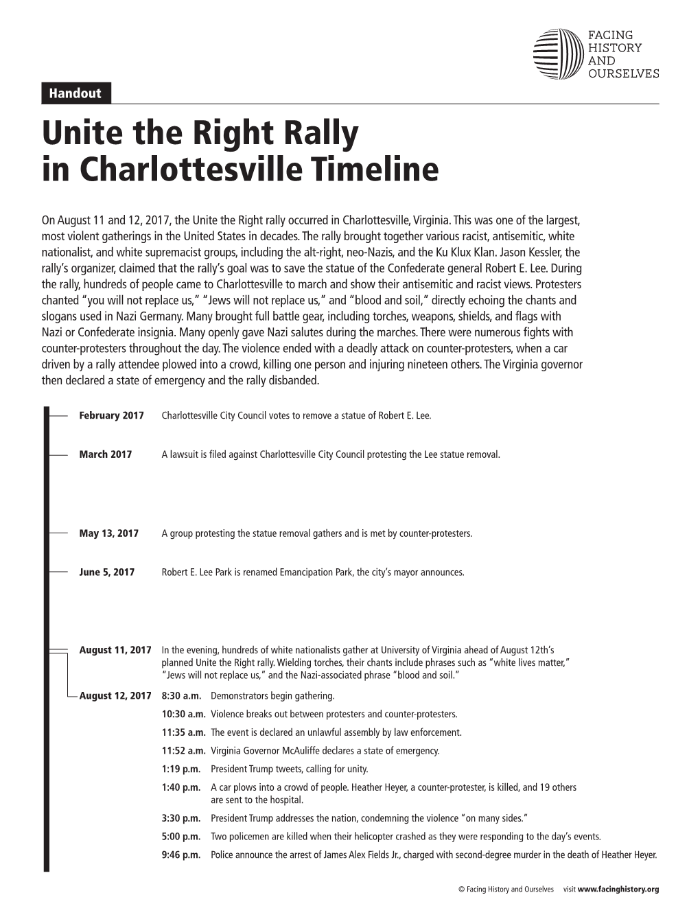 Unite the Right Rally in Charlottesville Timeline