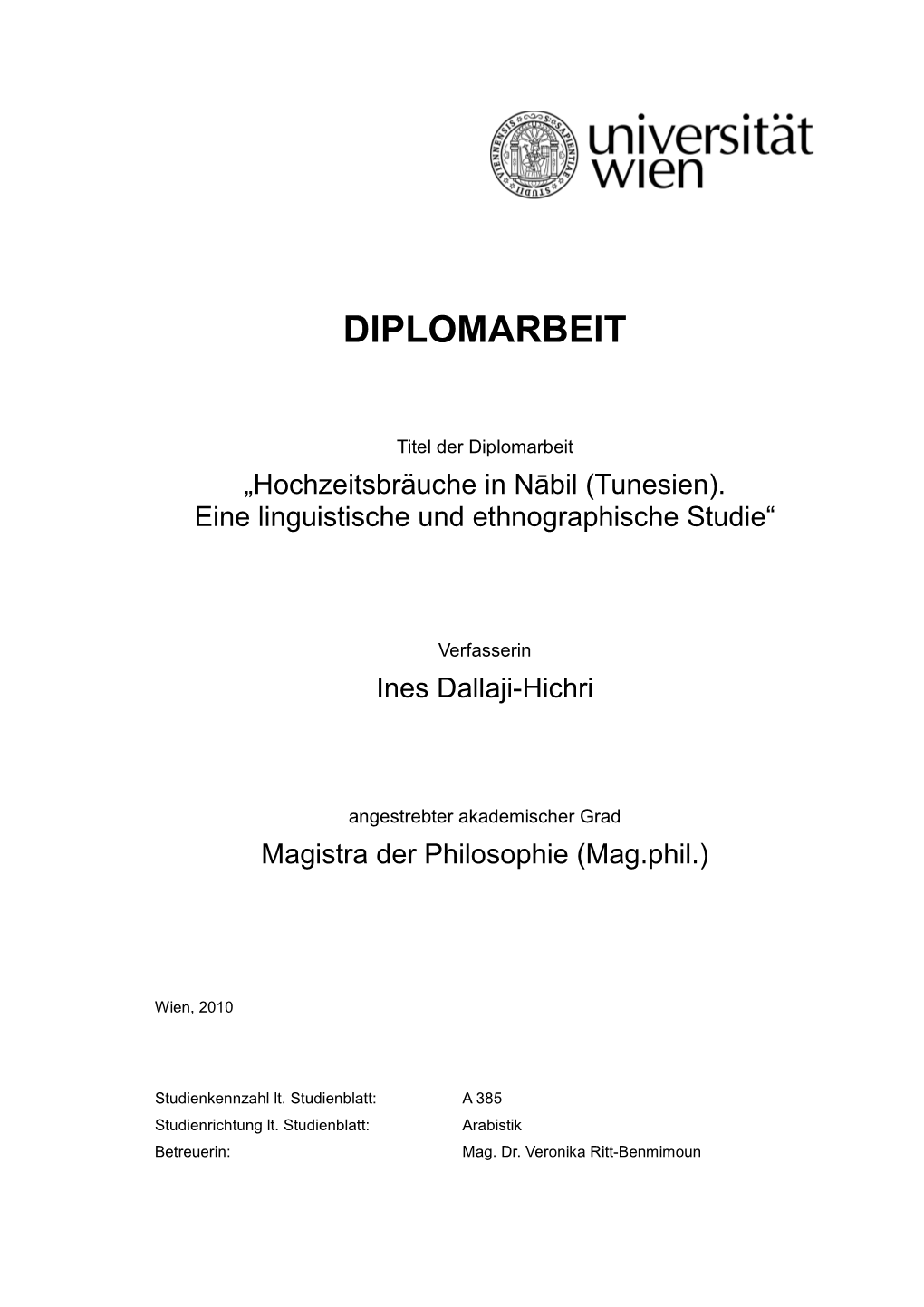 Hochzeitsbräuche in Nābil (Tunesien). Eine Linguistische Und Ethnographische Studie“