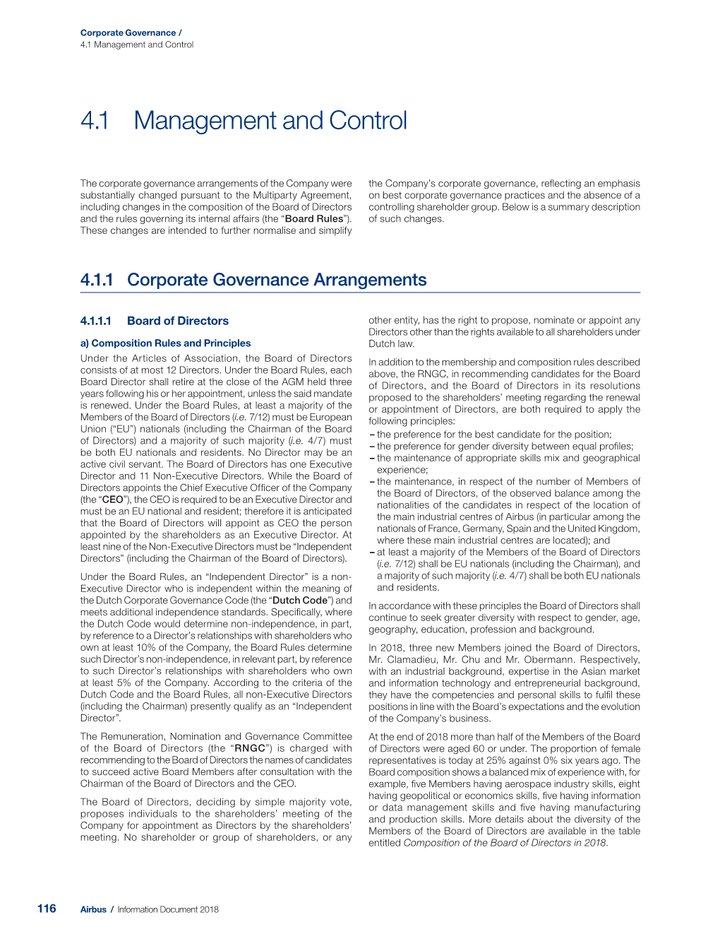 4.1 Management and Control