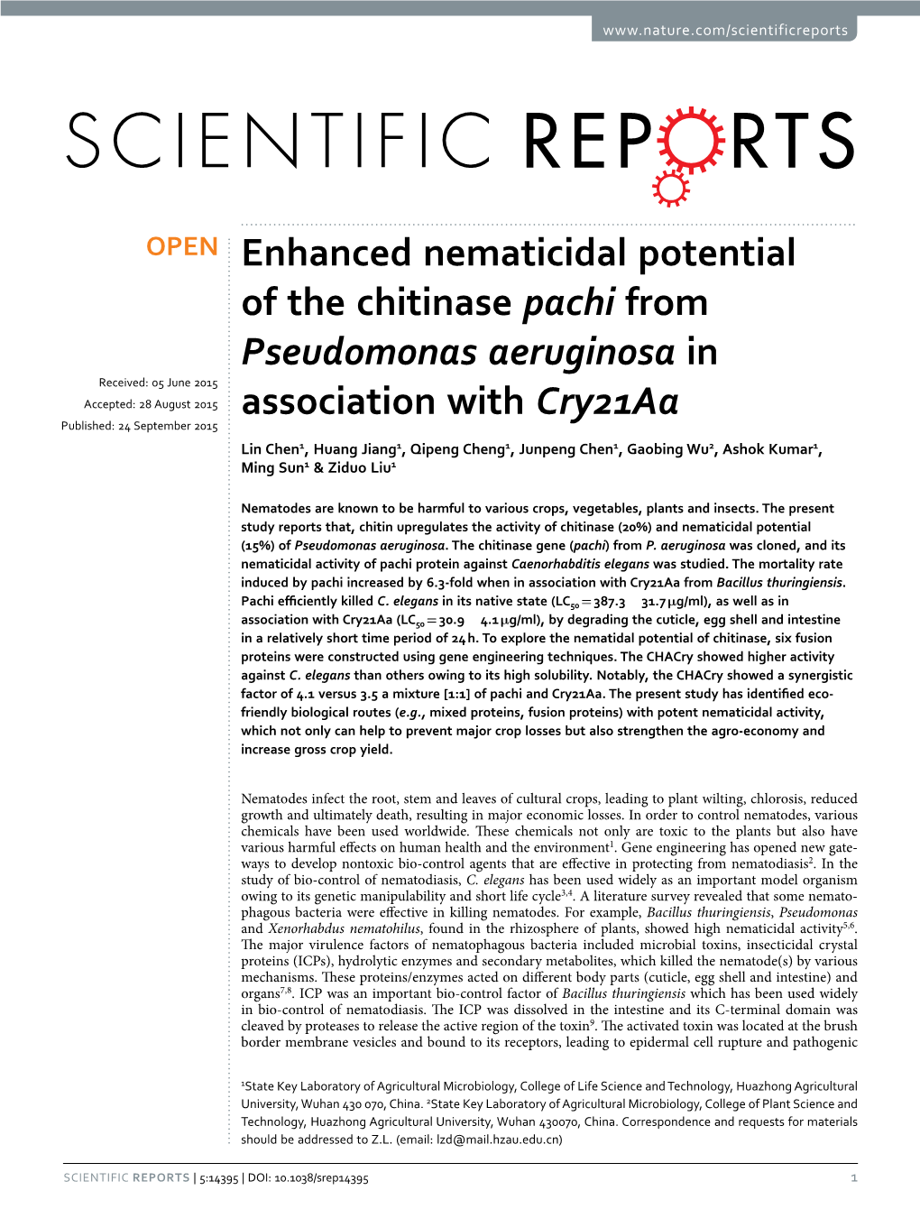 Enhanced Nematicidal Potential of the Chitinase Pachi from Pseudomonas