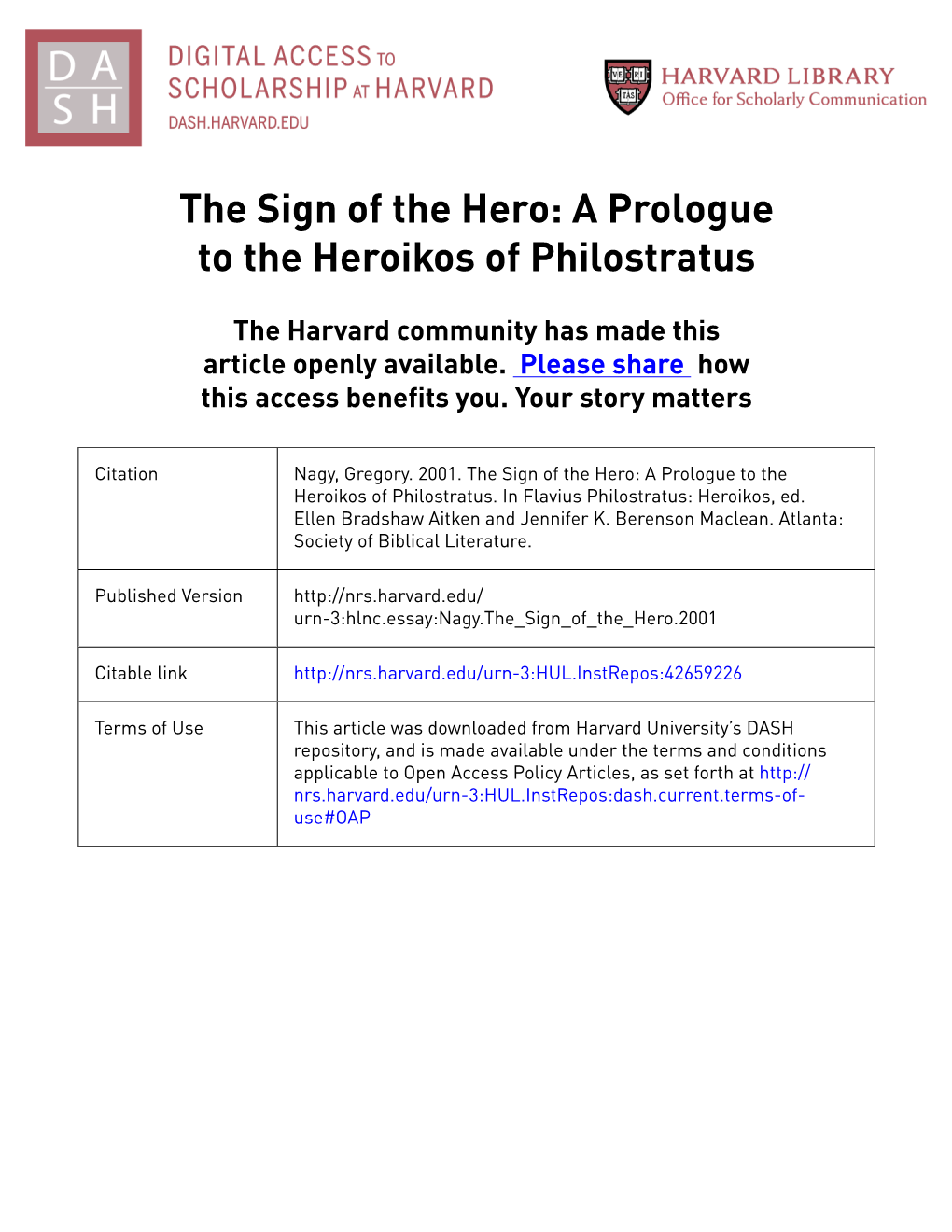 The Sign of the Hero: a Prologue to the Heroikos of Philostratus