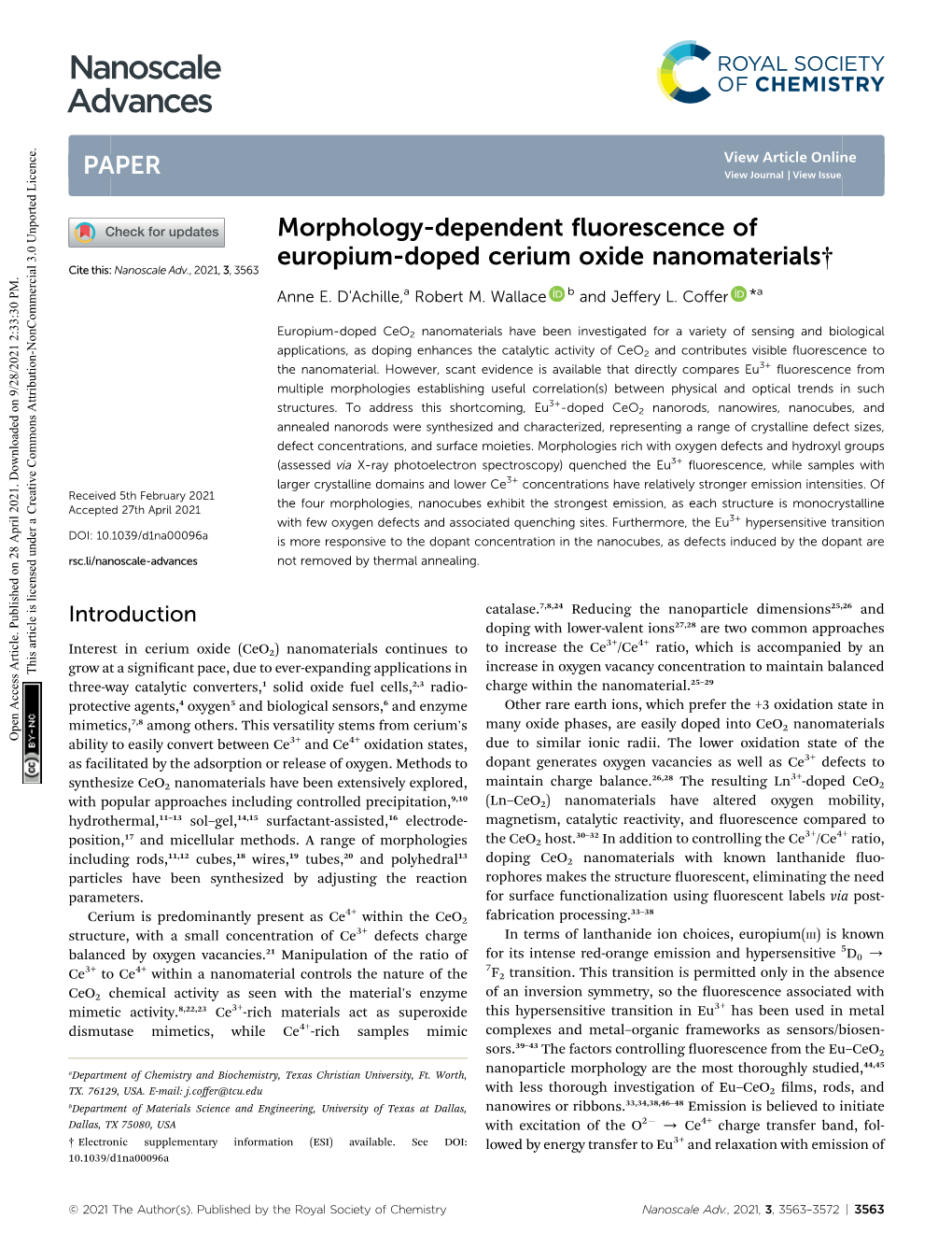 Morphology-Dependent Fluorescence of Europium-Doped Cerium Oxide