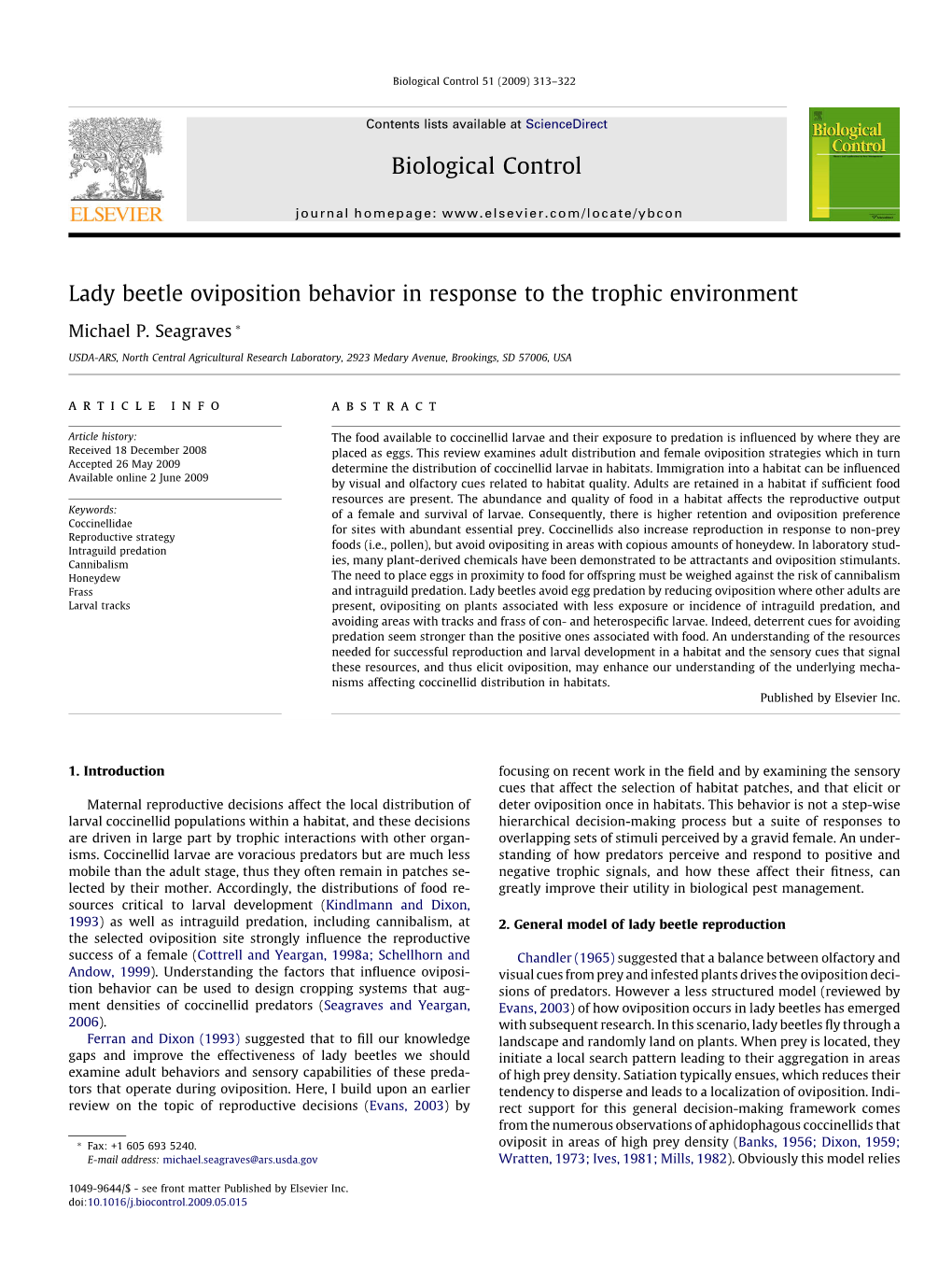 Lady Beetle Oviposition Behavior in Response to the Trophic Environment