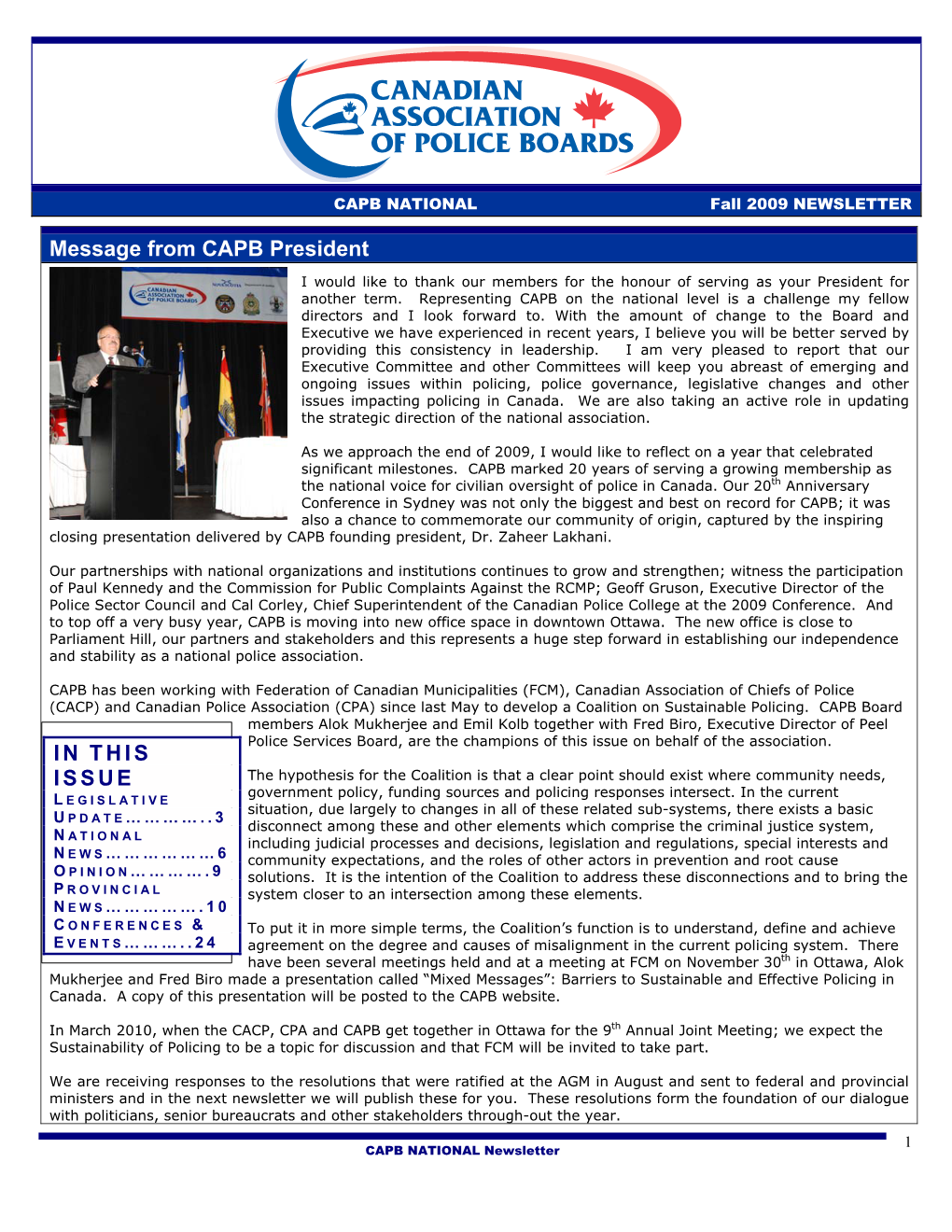 CAPB NATIONAL Fall 2009 NEWSLETTER