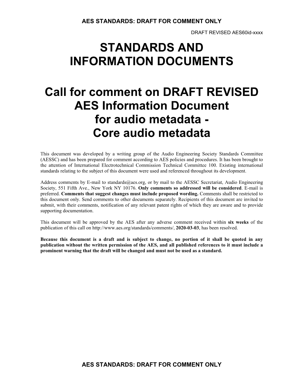 Aes60id AES Information Document for Audio Metadata