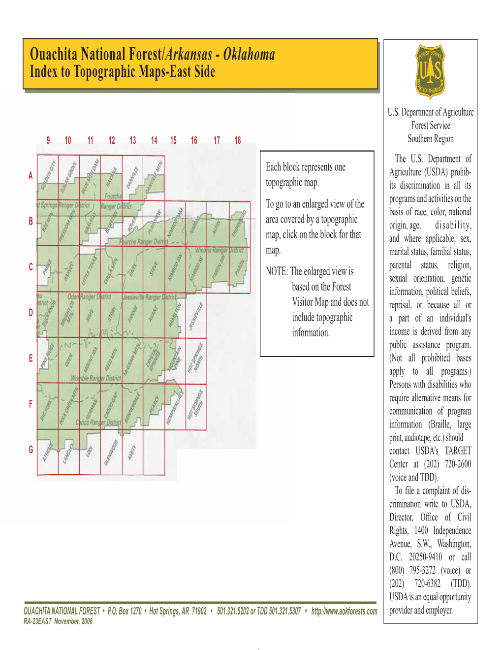 Ouachita National Forest/Arkansas - Oklahoma Index to Topographic Maps-East Side