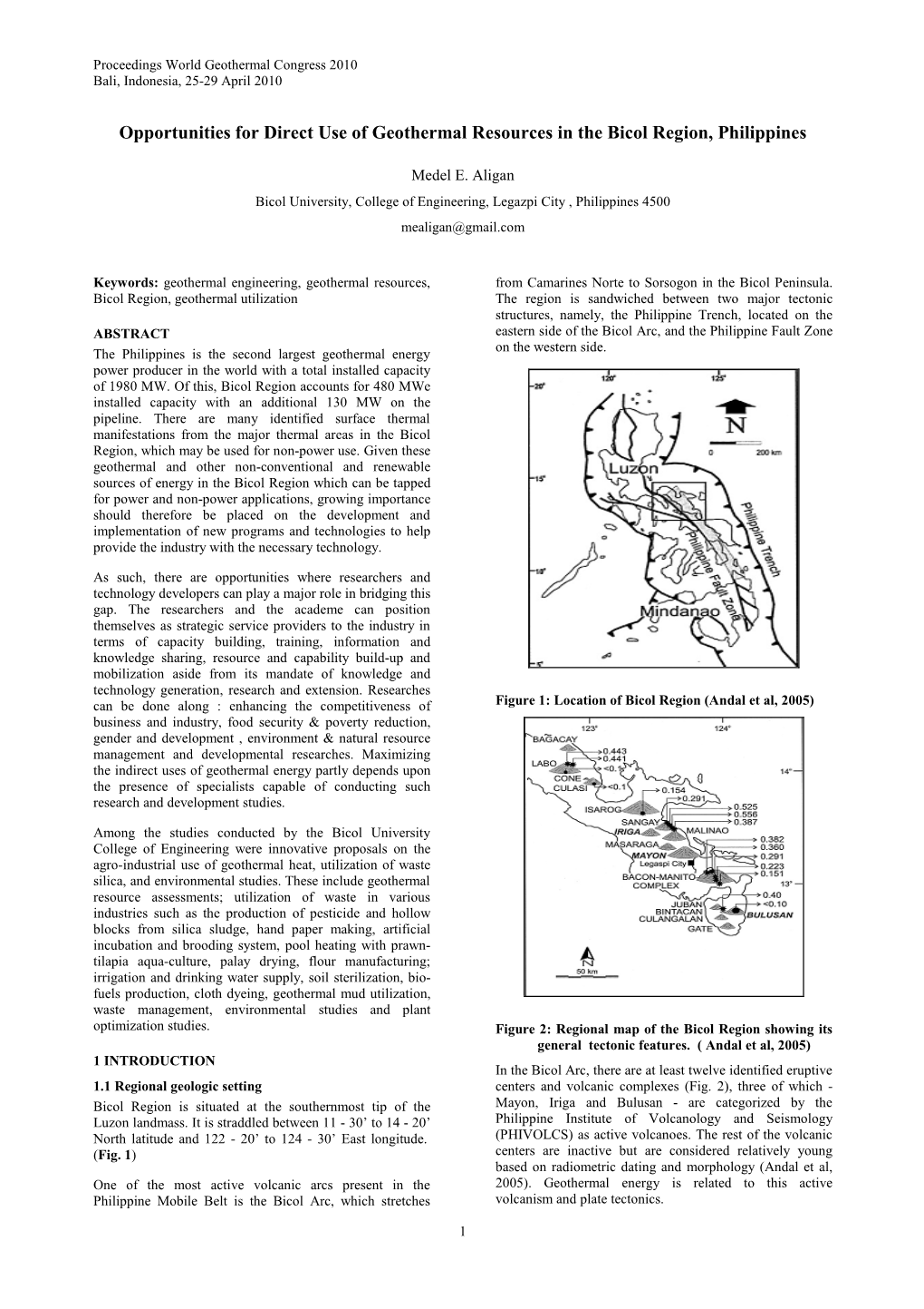 Opportunities for Direct Use of Geothermal Resources in the Bicol Region, Philippines