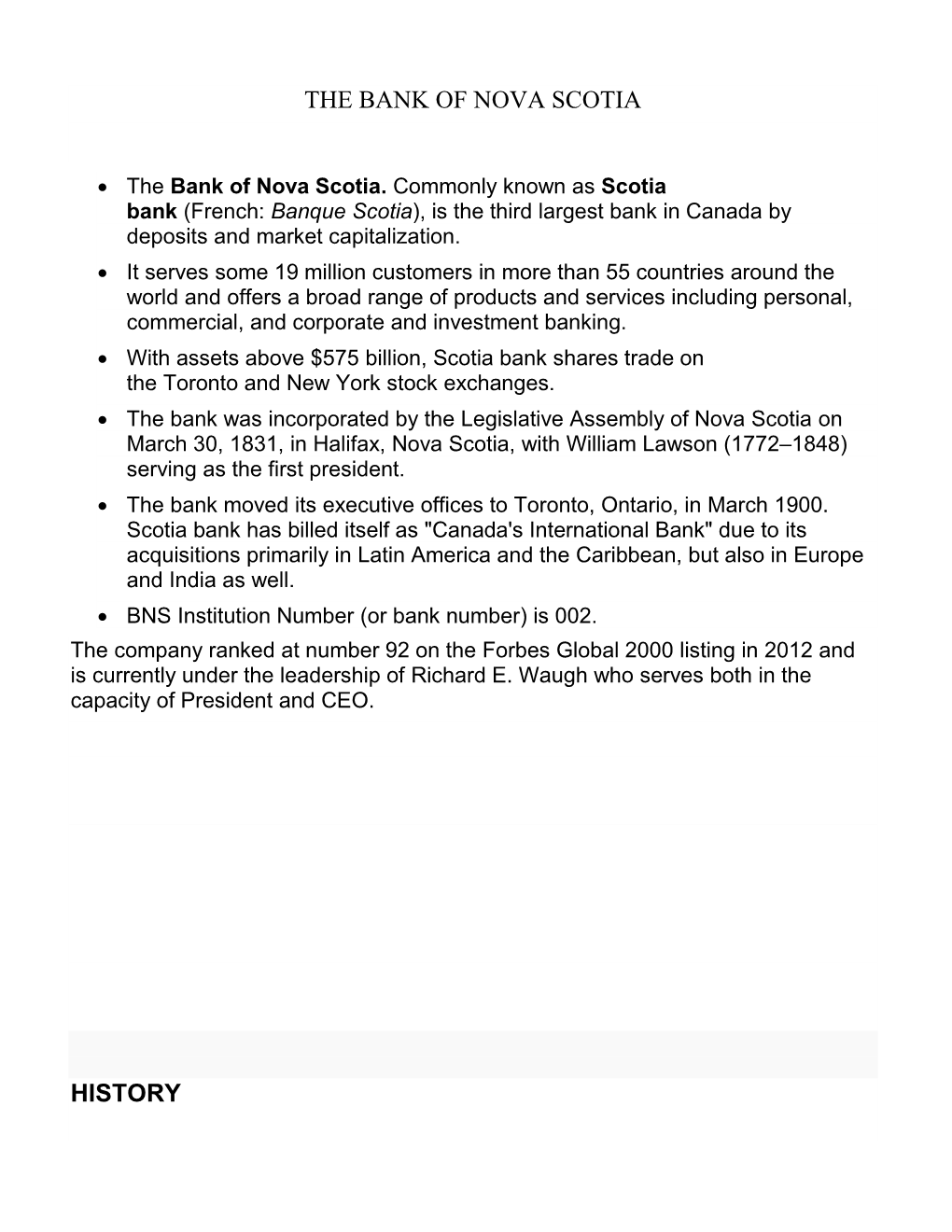 The Bank of Nova Scotia History Address