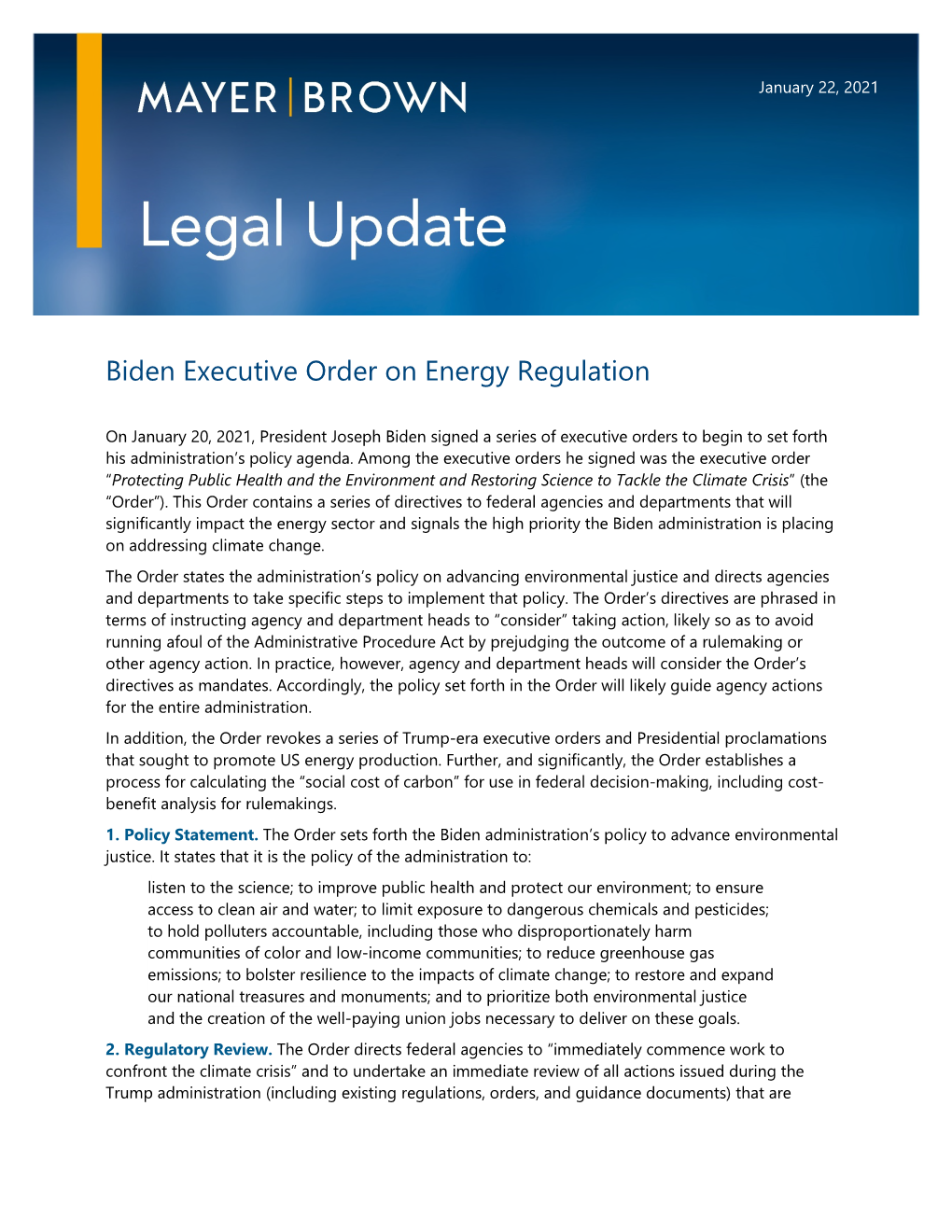 Biden Executive Order on Energy Regulation