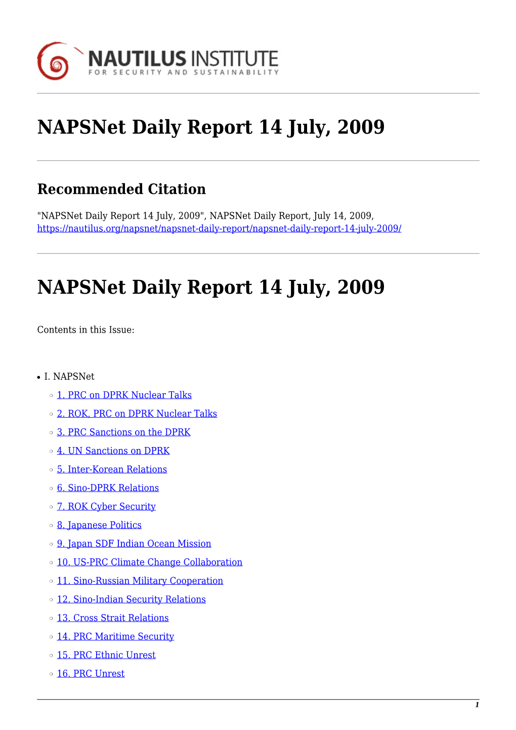 Napsnet Daily Report 14 July, 2009