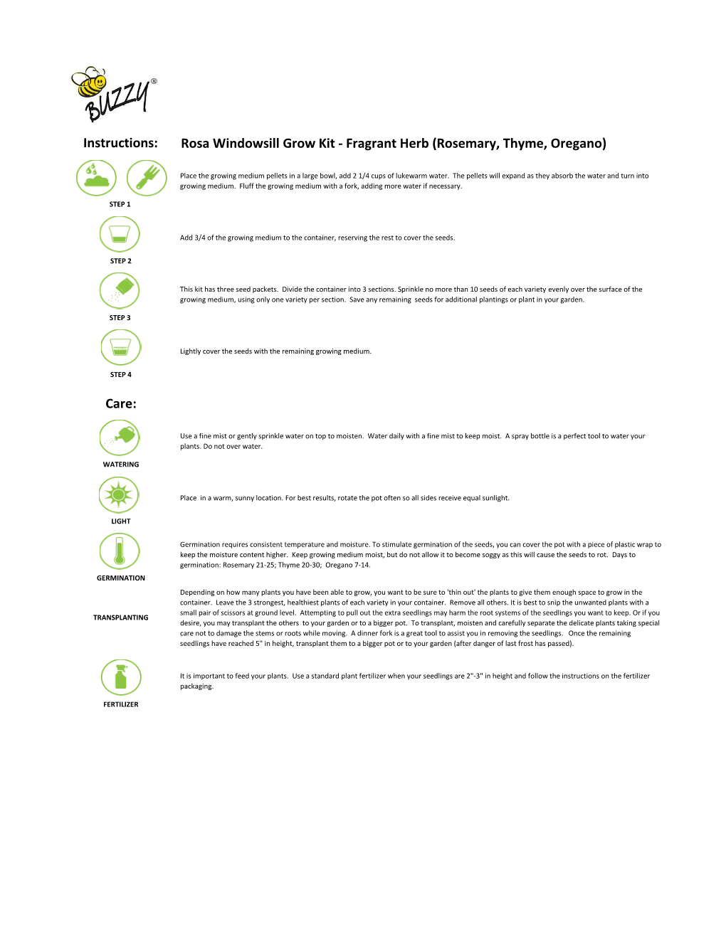 Instructions: Rosa Windowsill Grow Kit - Fragrant Herb (Rosemary, Thyme, Oregano)