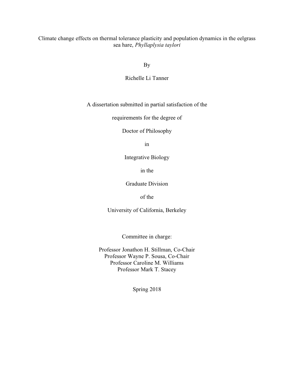 1 Climate Change Effects on Thermal Tolerance Plasticity and Population