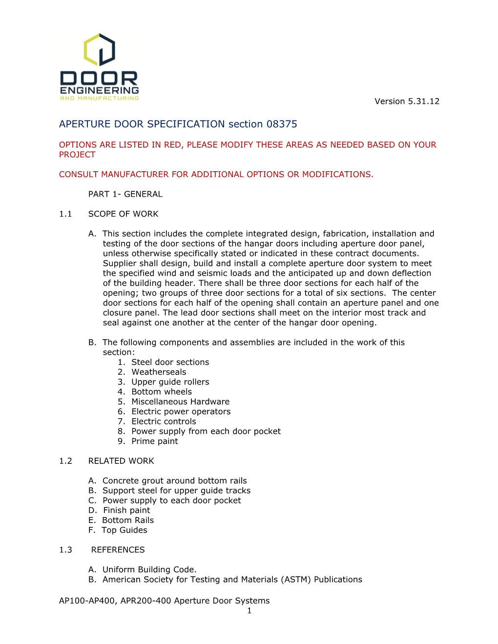 APERTURE DOOR SPECIFICATION Section 08375