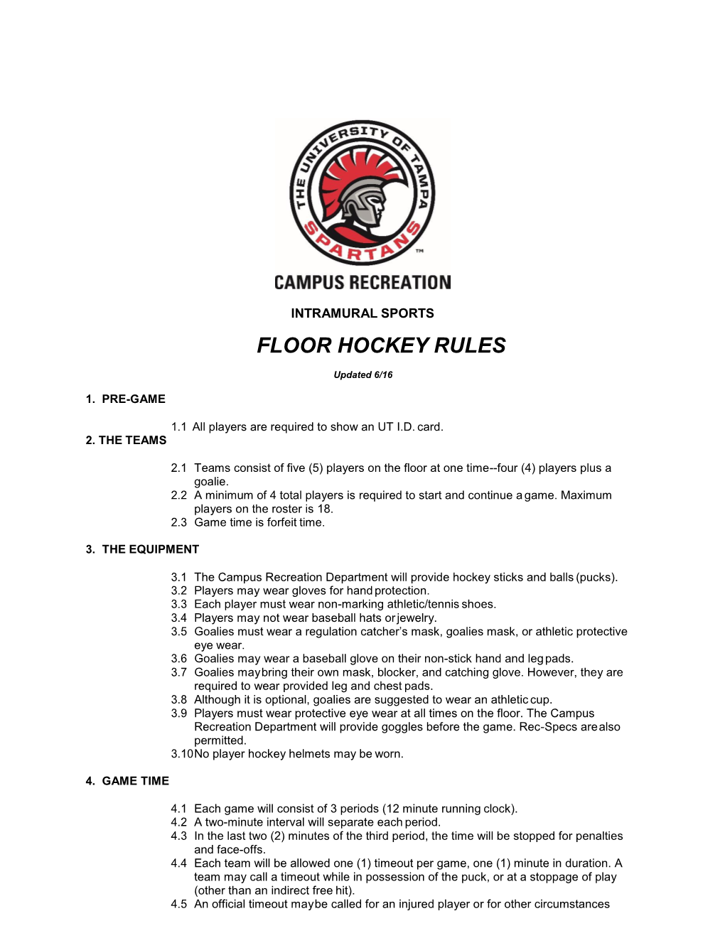 Floor Hockey Rules