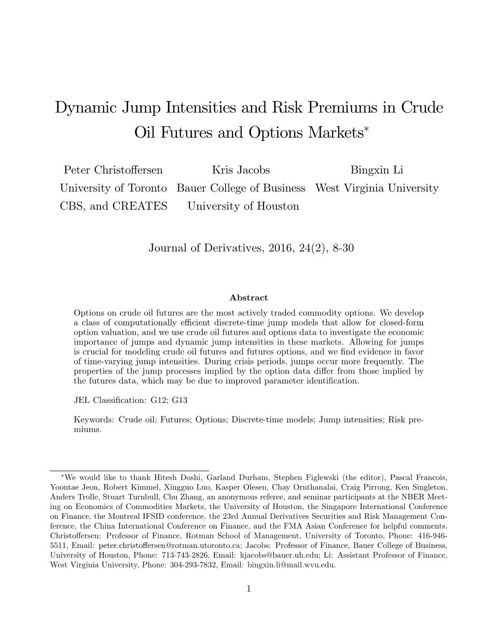 Dynamic Jump Intensities in Crude Oil Futures and Options Markets