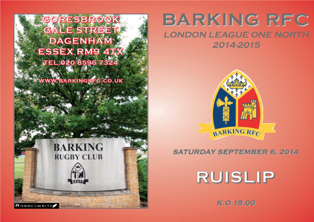 Barkingbarking Rfcrfc Gale Street London League One North Ddaaggeennhhaamm 2014-2015 Eesssseexx Rrmm99 44Ttxx Tteell::002200 88559955 77332244