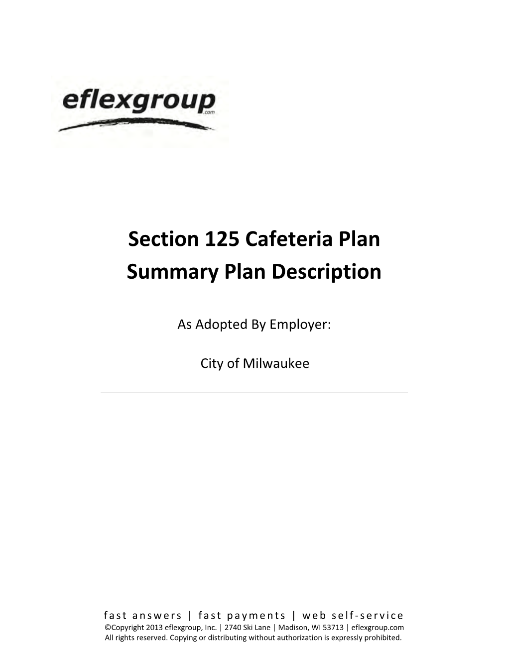 Section 125 Cafeteria Plan Summary Plan Description