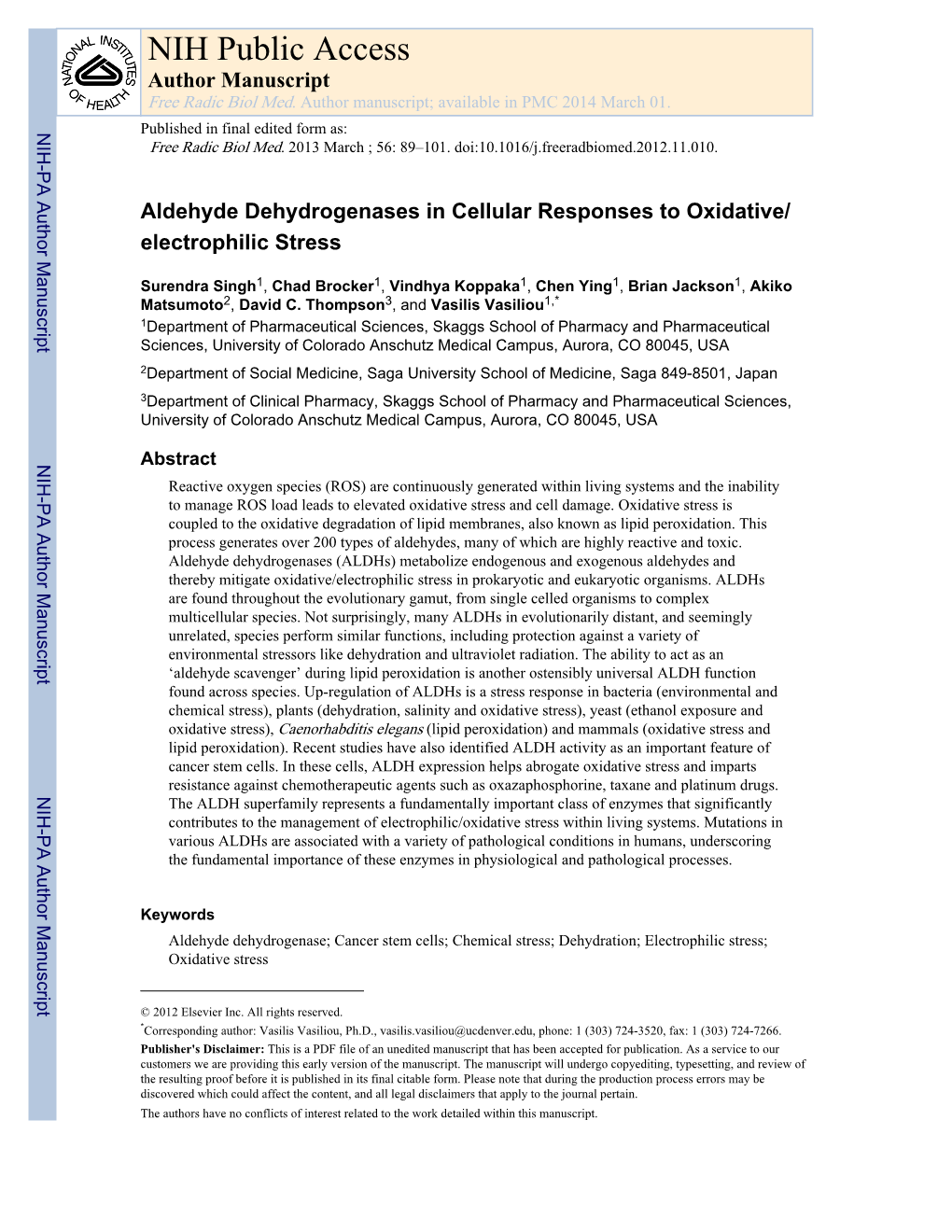 NIH Public Access Author Manuscript Free Radic Biol Med