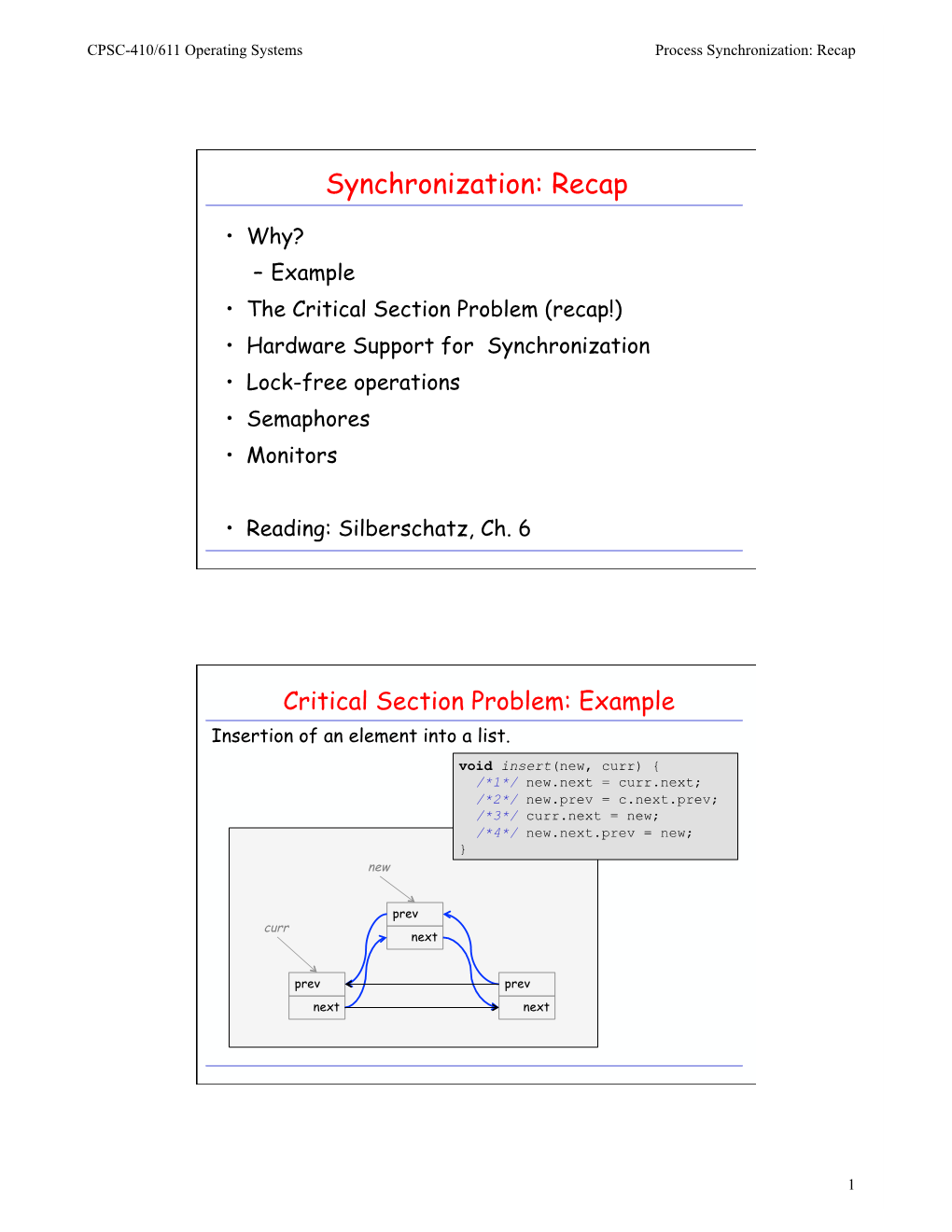 Synchronization: Recap