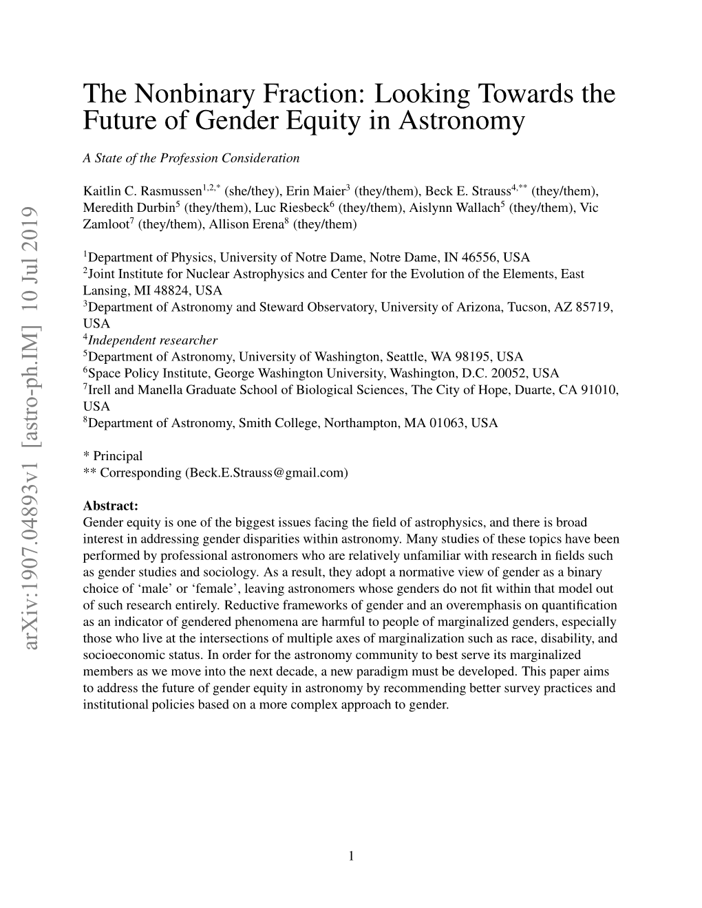 The Nonbinary Fraction: Looking Towards the Future of Gender Equity in Astronomy