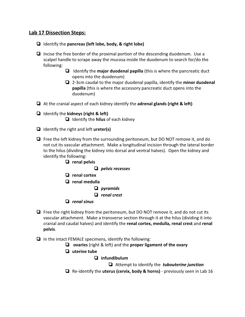 Lab 17 Dissection Steps