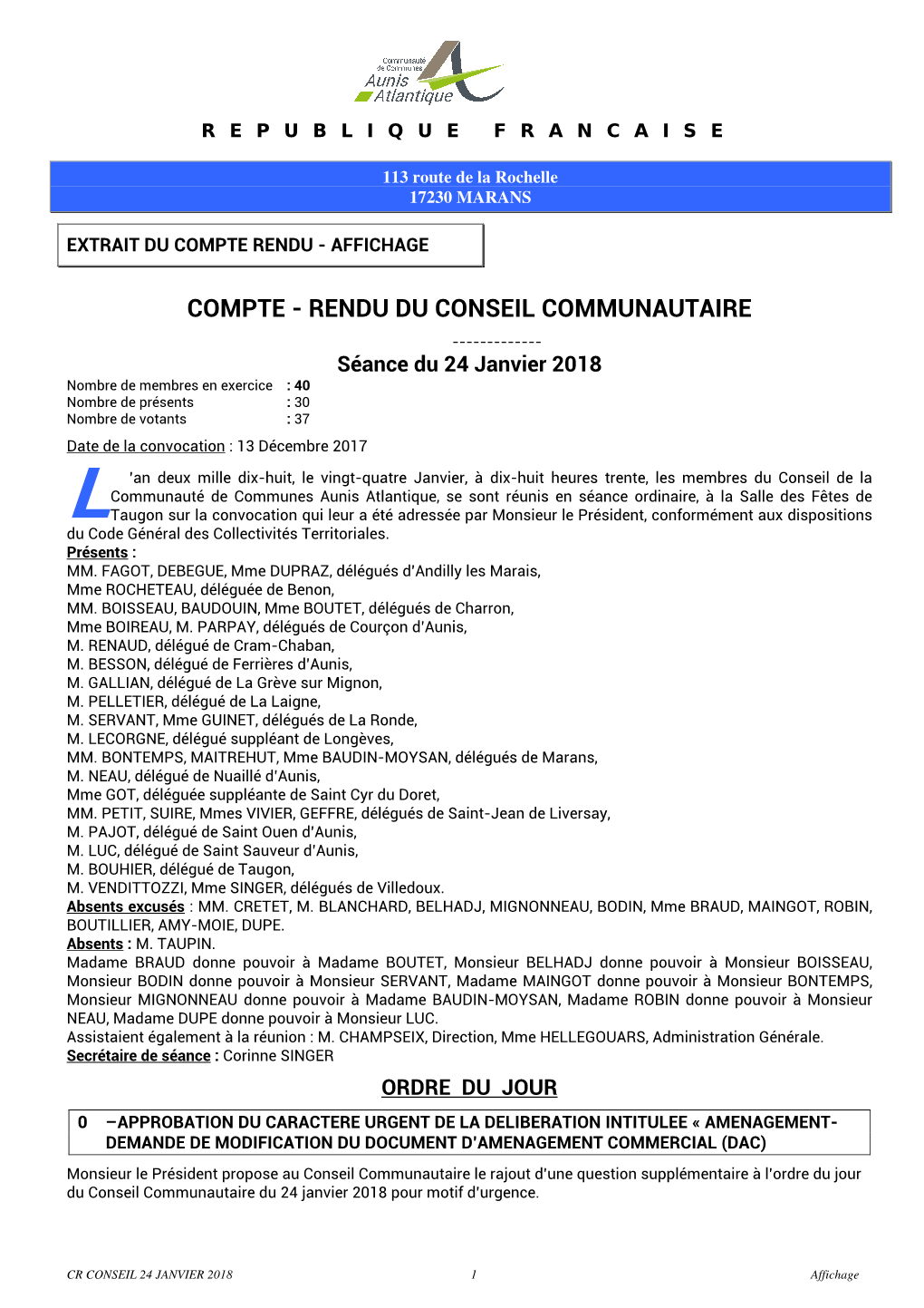 CR Conseil Du 24 Janvier 2018