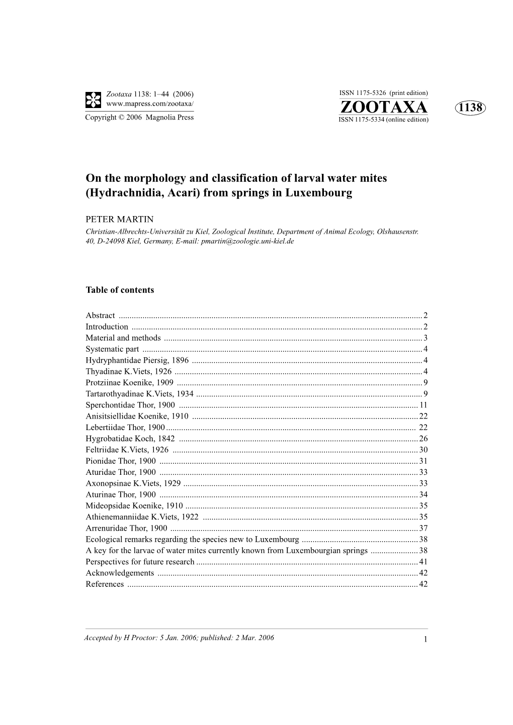 Zootaxa, Hydrachnidia, Acari