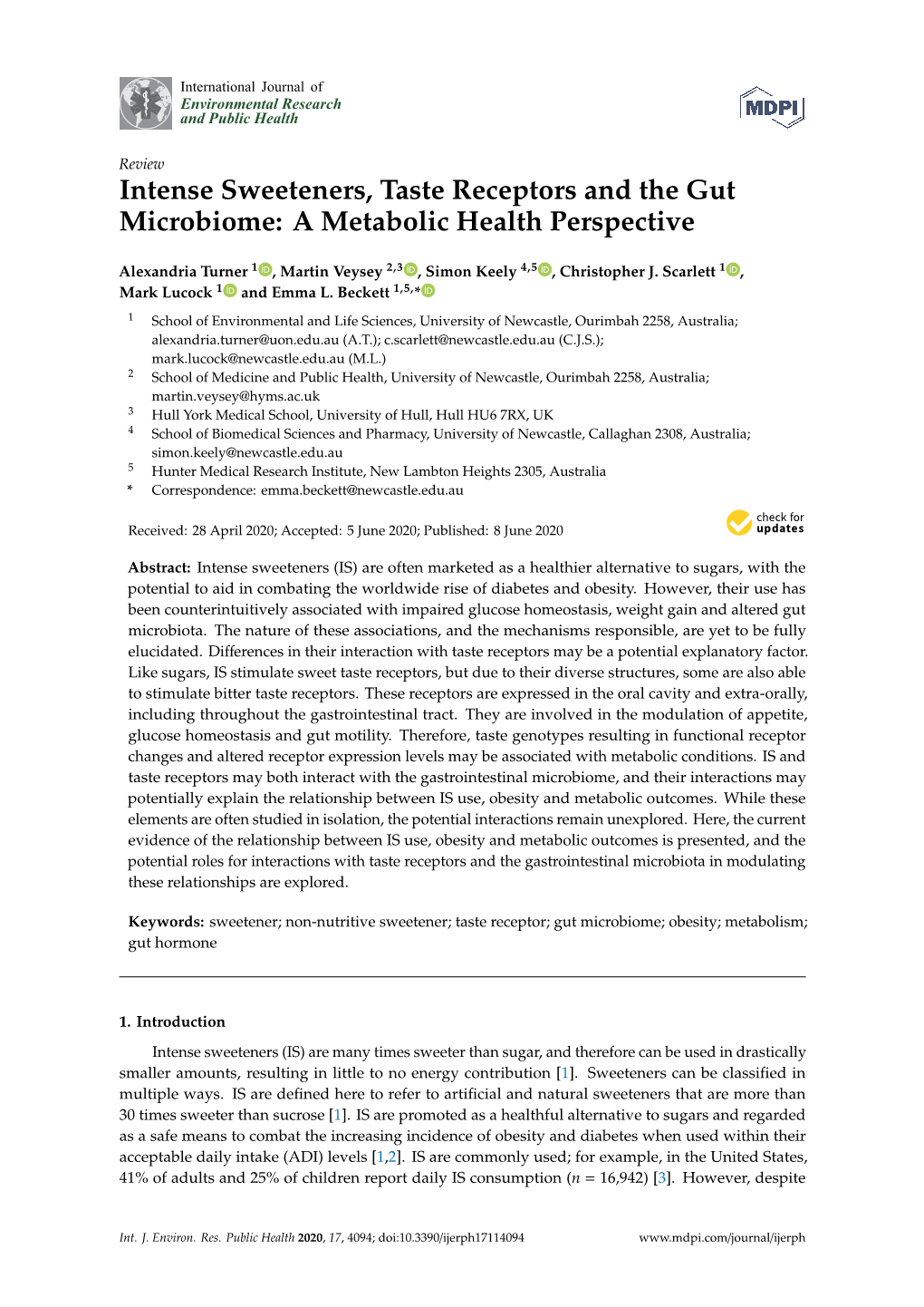 Intense Sweeteners, Taste Receptors and the Gut Microbiome: a Metabolic Health Perspective