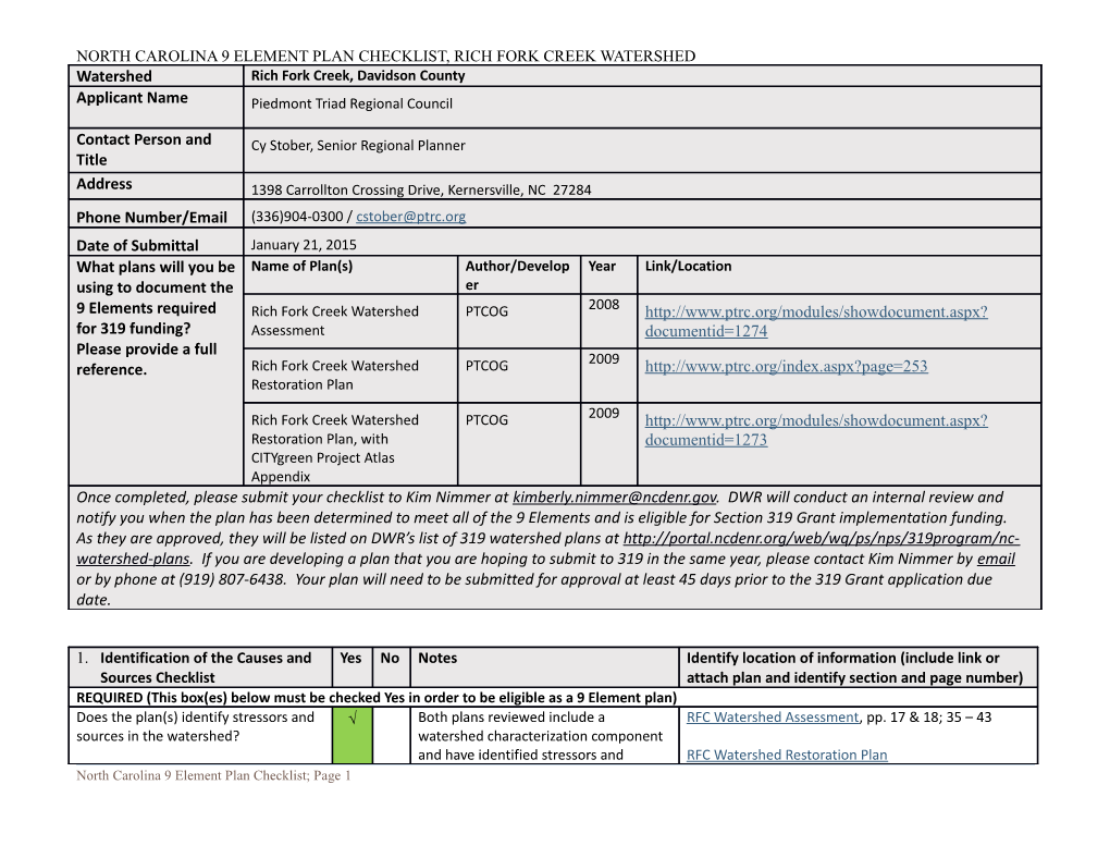 A Simplified Guide to Writing Watershed Restoration Plans and North Carolina 9 Element