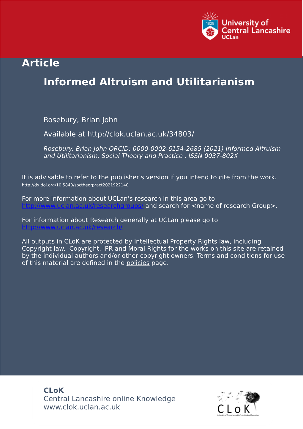 Article Informed Altruism and Utilitarianism