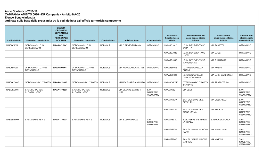 Anno Scolastico 2018-19 CAMPANIA AMBITO 0020