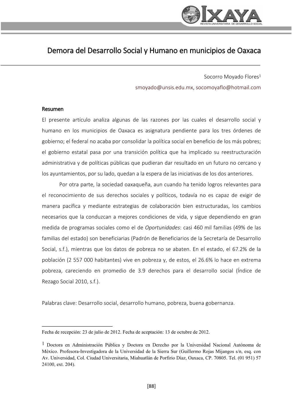 Demora Del Desarrollo Social Y Humano En Municipios De Oaxaca