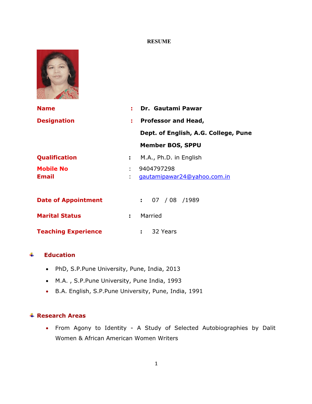 Dr. Gautami Pawar Designation